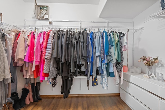 walk in closet featuring dark wood-type flooring