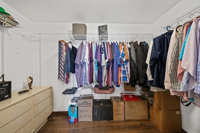 walk in closet featuring dark wood-type flooring