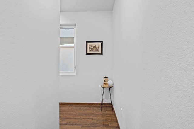 hall with dark wood-type flooring