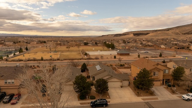 aerial view featuring a residential view and a mountain view