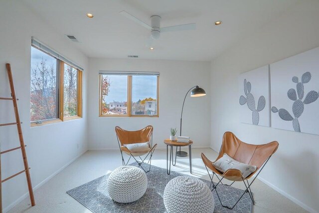5524 Poblanos Ct NW, Albuquerque, NM 87107 - living area featuring a ceiling fan, recessed lighting, and carpet floors