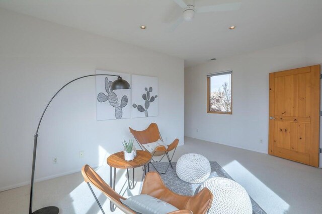5524 Poblanos Ct NW, Albuquerque, NM 87107 - sitting room featuring a ceiling fan, carpet floors, and recessed lighting