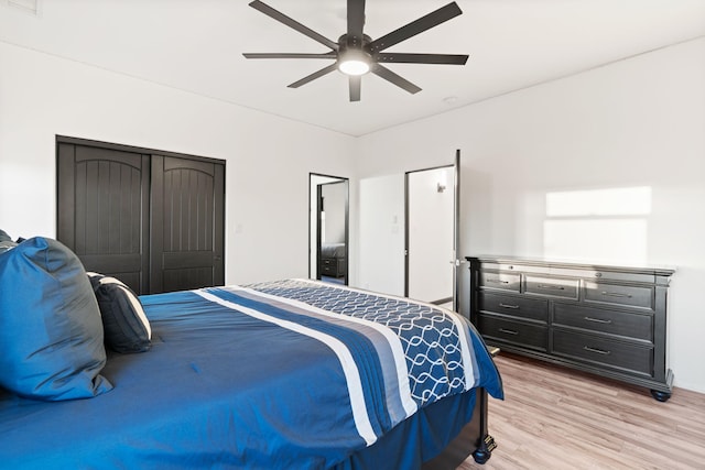6316 La Paz Rd NE, Rio Rancho, NM 87144 - bedroom with light wood-type flooring, ceiling fan, and a closet
