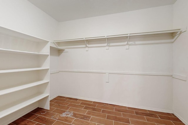 walk in closet with wood tiled floor