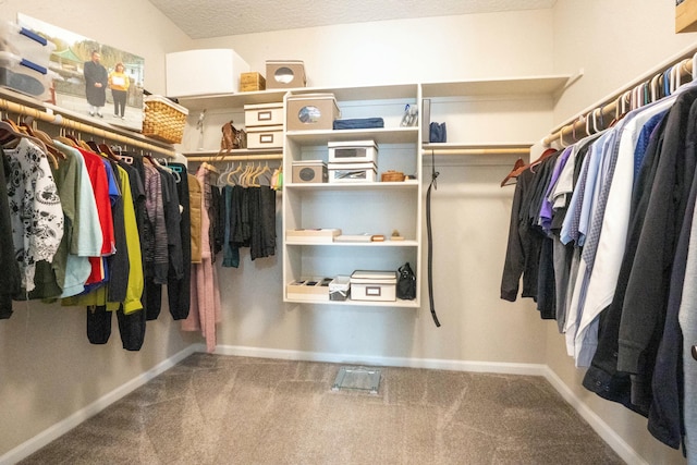 walk in closet featuring carpet flooring