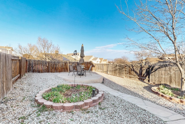 view of yard with a fenced backyard and a patio