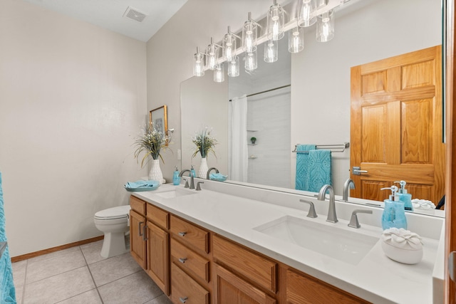 bathroom featuring double vanity, visible vents, a sink, and tile patterned floors