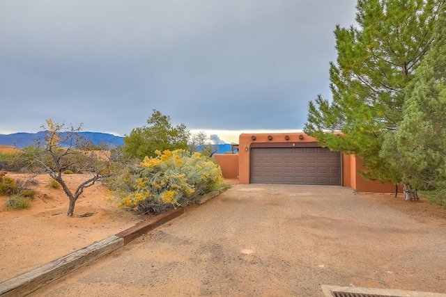 garage with a mountain view