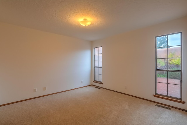 spare room with carpet, visible vents, and plenty of natural light