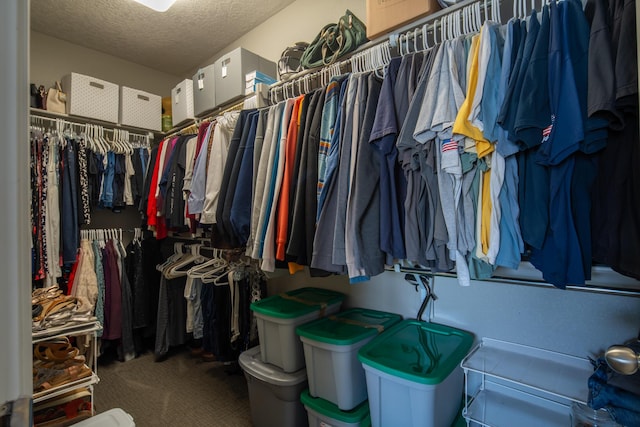 walk in closet with carpet