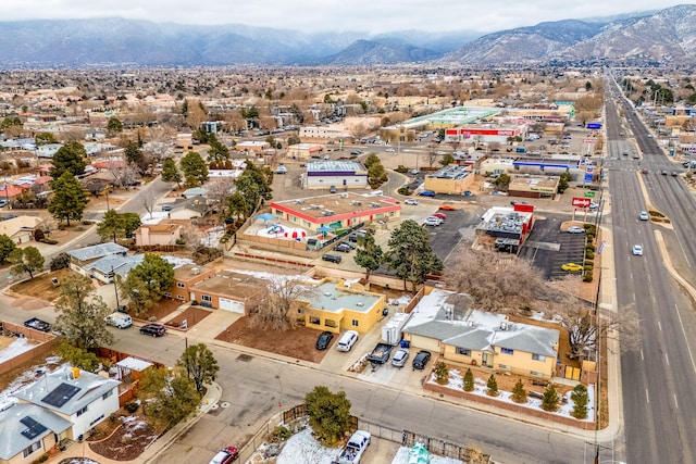 drone / aerial view with a residential view and a mountain view