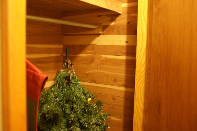 room details featuring wood walls