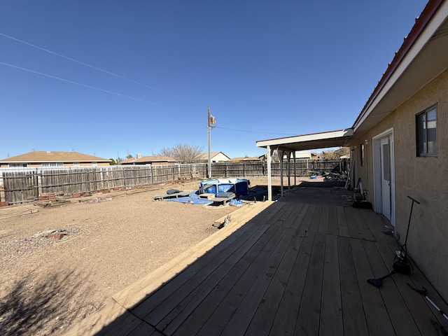 wooden deck with a fenced backyard