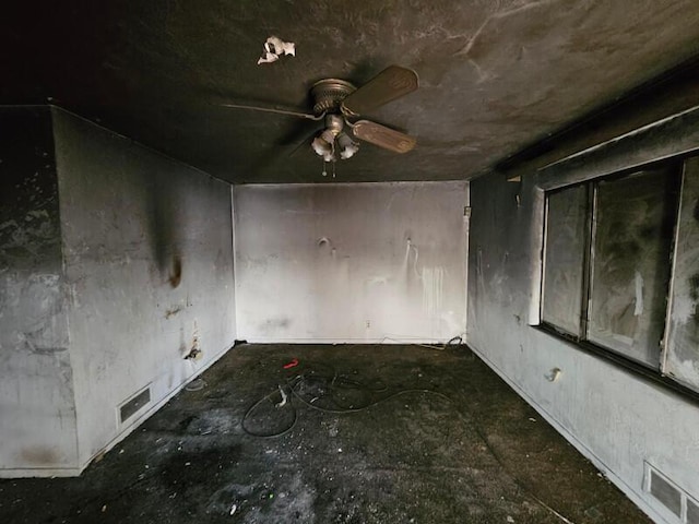 unfurnished room with visible vents and a ceiling fan