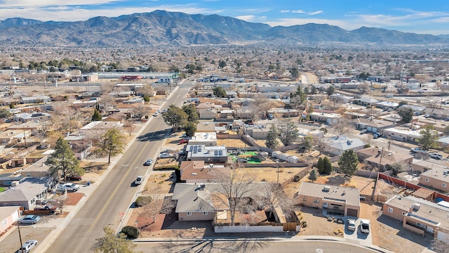 aerial view featuring a residential view and a mountain view