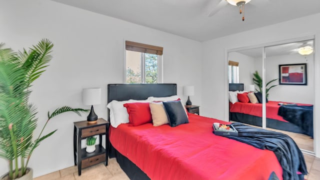 bedroom with a closet and ceiling fan