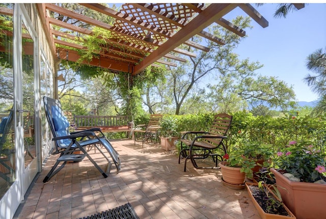 exterior space with a pergola