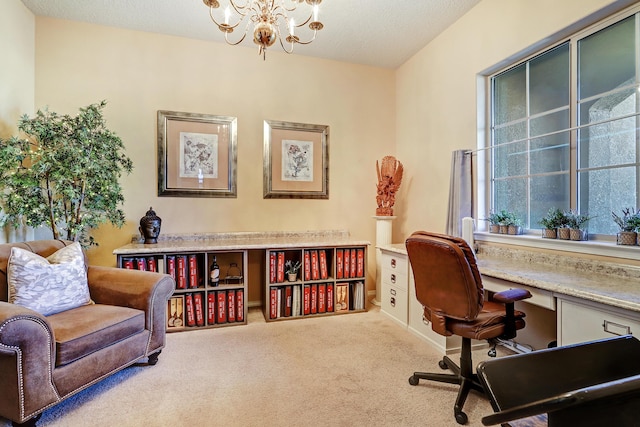 9316 Iron Creek Ln NW, Albuquerque, NM 87120 - carpeted home office featuring a chandelier