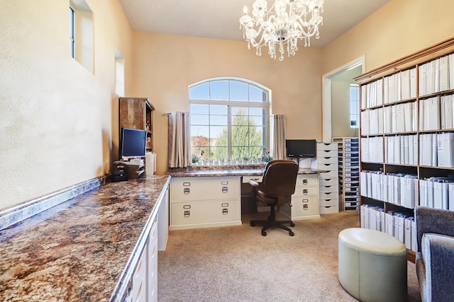 9316 Iron Creek Ln NW, Albuquerque, NM 87120 - carpeted home office with a chandelier and built in study area