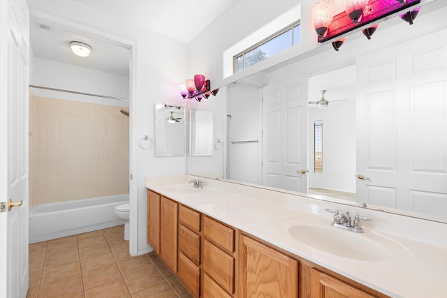 bathroom featuring double vanity, tile patterned flooring, a sink, and toilet