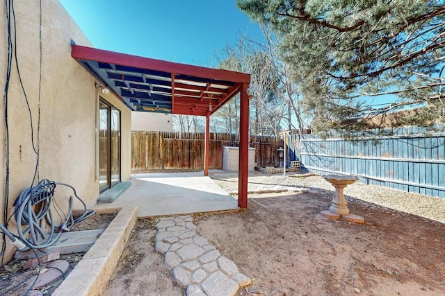 view of yard with a patio area and a fenced backyard