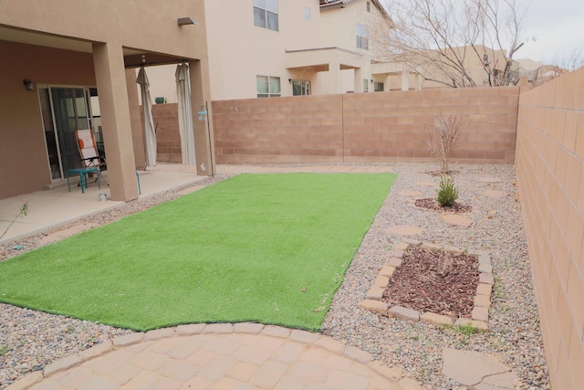 view of yard with a patio area and a fenced backyard