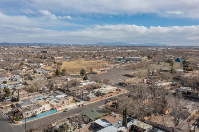 drone / aerial view featuring a mountain view