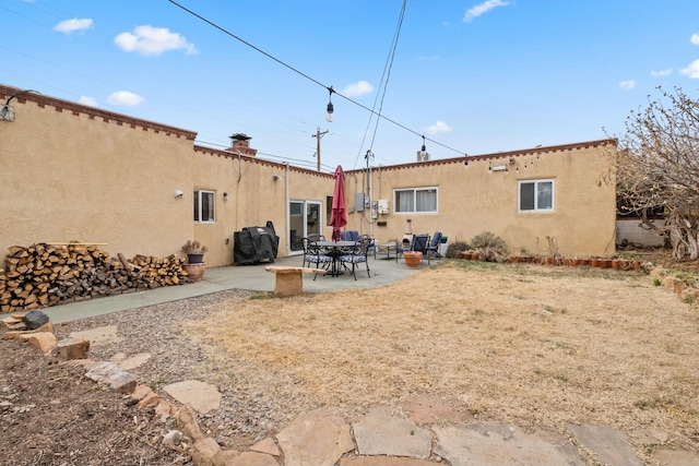 back of property featuring a patio and stucco siding