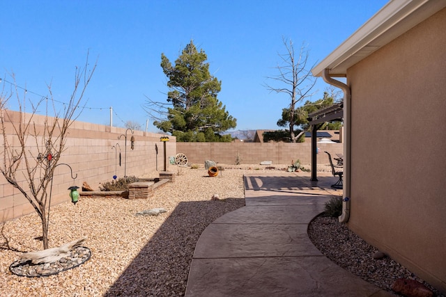 view of yard featuring a patio area and a fenced backyard