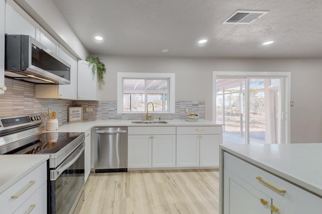 kitchen featuring visible vents, a healthy amount of sunlight, stainless steel appliances, and a sink