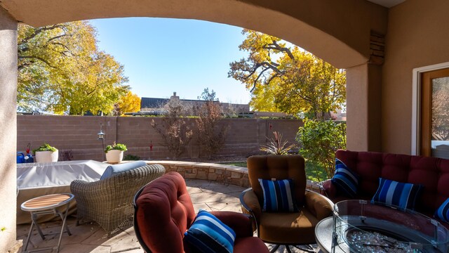 view of patio / terrace featuring outdoor dining space and a fenced backyard