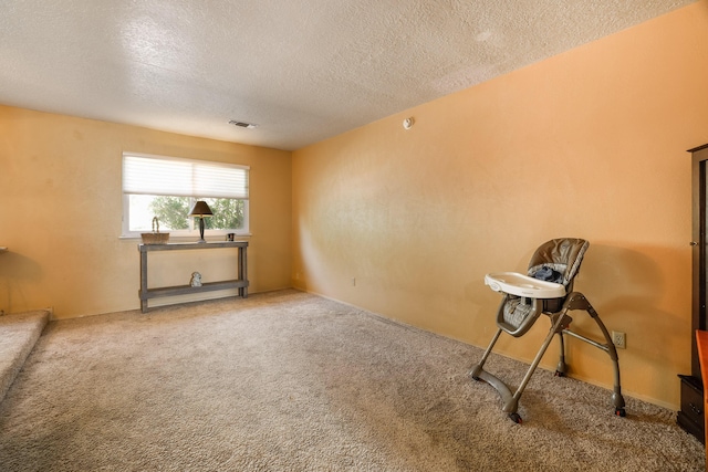 carpeted spare room with a textured ceiling