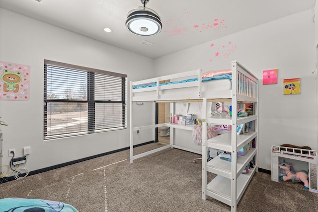 bedroom featuring carpet, visible vents, and baseboards