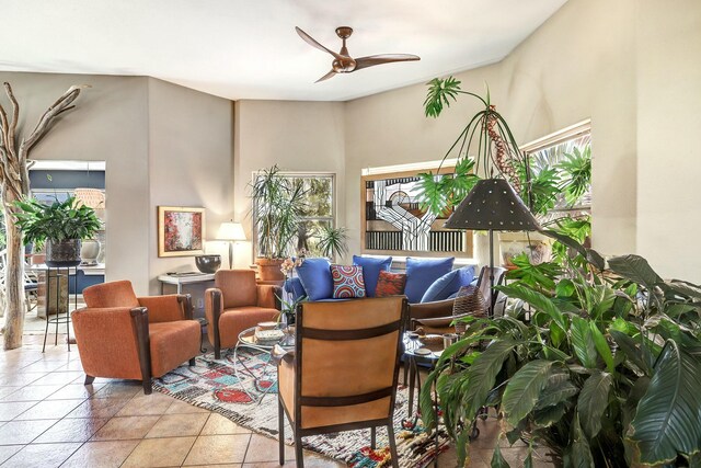 7 Calle Cholla, Placitas, NM 87043 - tiled living area featuring ceiling fan