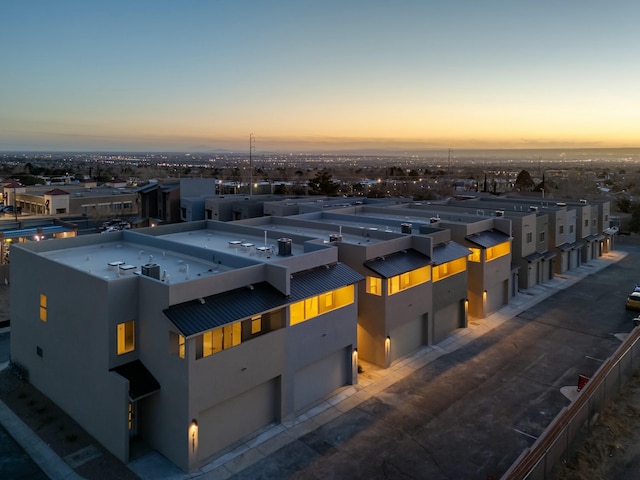 view of aerial view at dusk