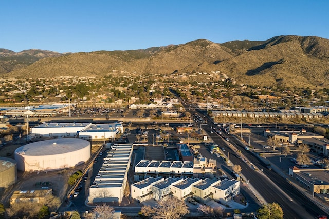 drone / aerial view featuring a mountain view