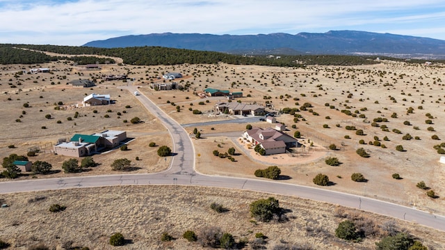 drone / aerial view featuring a rural view, a mountain view, and view of desert