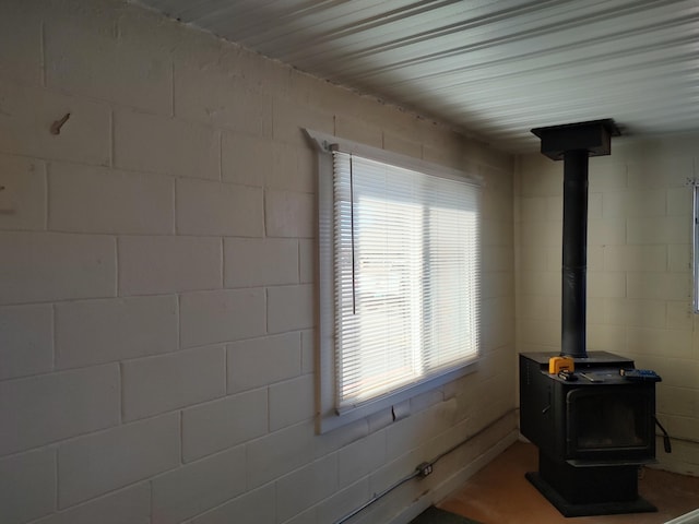 interior details with a wood stove