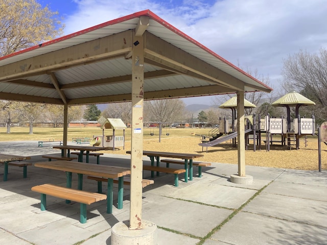 view of community with playground community and a gazebo