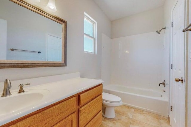 full bath with vanity, toilet, and shower / bathtub combination