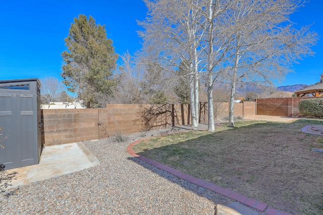 view of yard featuring a patio area and a fenced backyard