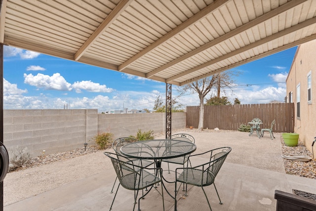 view of patio featuring outdoor dining area and a fenced backyard