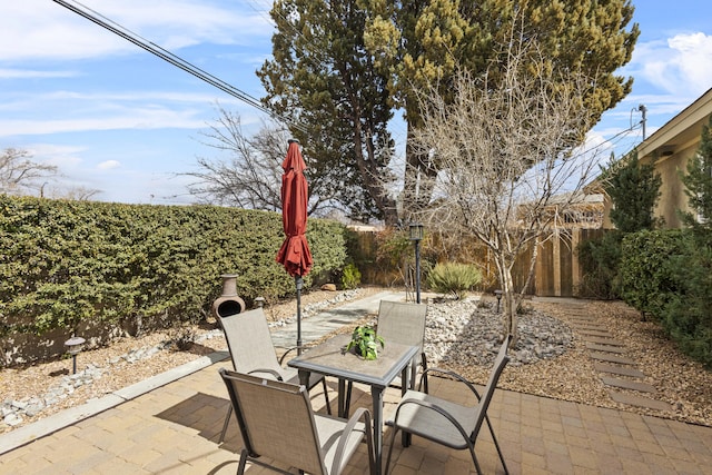 view of patio / terrace featuring outdoor dining area and a fenced backyard