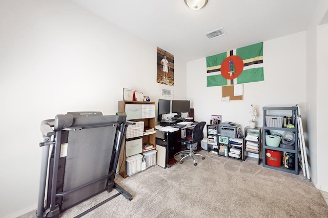 carpeted home office featuring visible vents