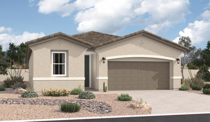 view of front of property featuring driveway, a tiled roof, an attached garage, and stucco siding