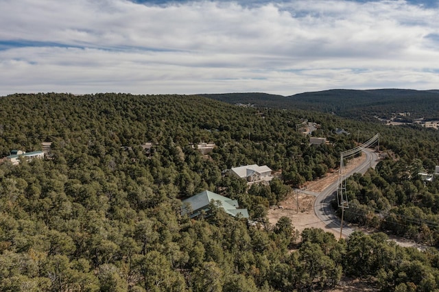 birds eye view of property with a mountain view and a view of trees