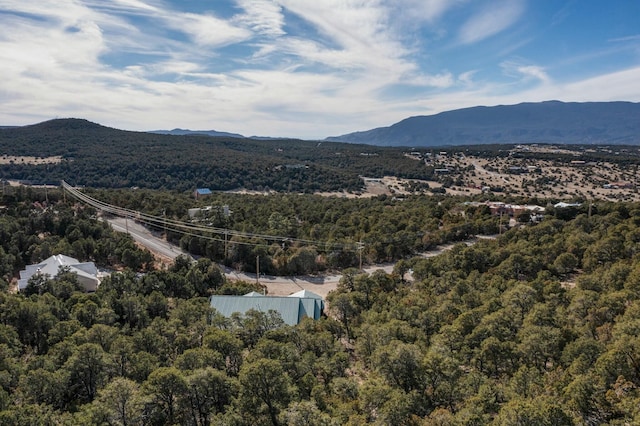 mountain view featuring a wooded view