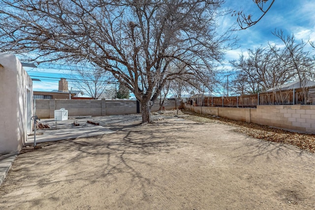 view of yard featuring a patio and a fenced backyard