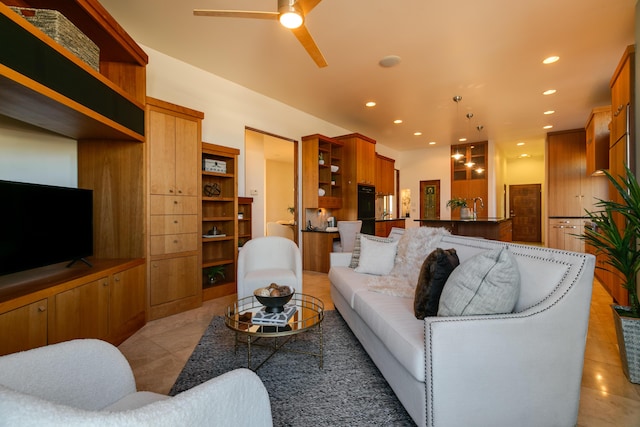 927 Camino Vista Rio, Bernalillo, NM 87004 - living area with recessed lighting, a ceiling fan, and light tile patterned flooring