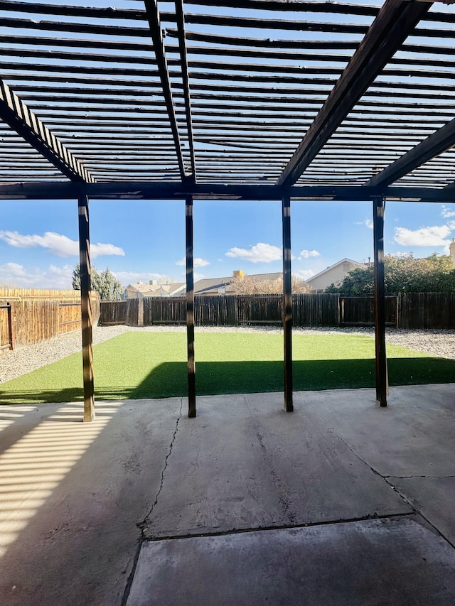 view of patio with a fenced backyard and a pergola